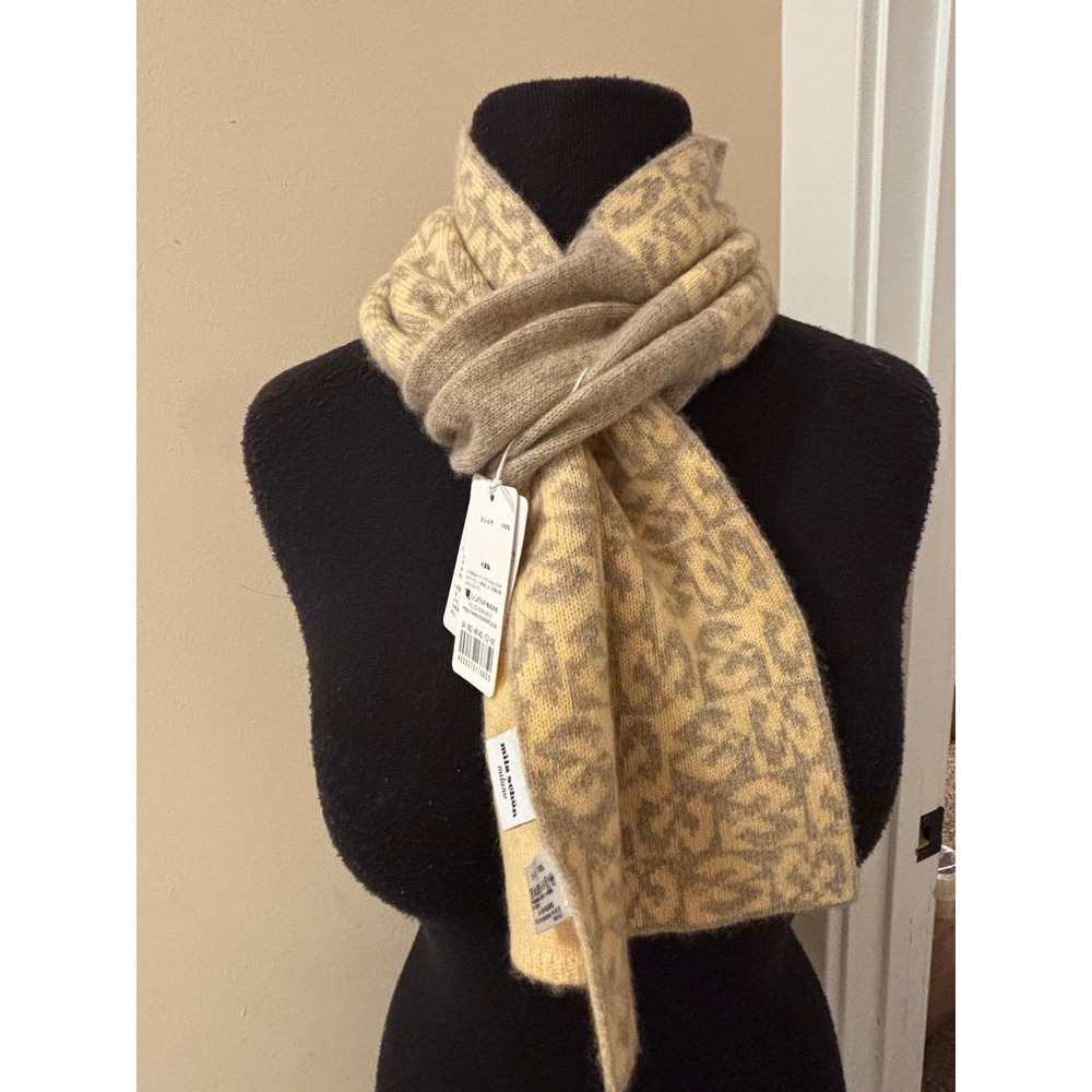 Mila Schon 100% Cashmere Pull Through Keyhole Scarf Moonbat Beige Leopard NWT